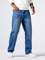 Men's Denim Jeans Straight Leg Washed Blue Everyday Fit