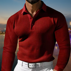 Men's Textured Long Sleeve Polo Shirt with Button Placket