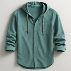 Men's Hooded Button Shirt Relaxed Lightweight Casual Overshirt