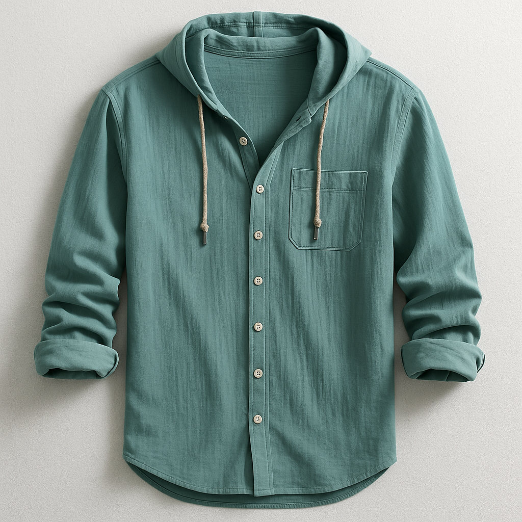 Men's Hooded Button Shirt Relaxed Lightweight Casual Overshirt