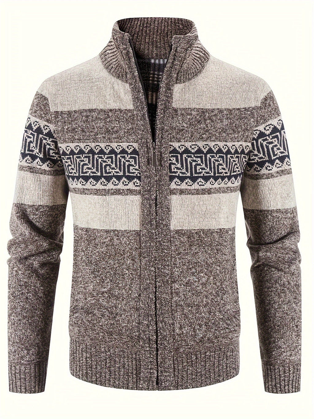 Women's Lined Zip-Front Knit Cardigan with Stand Collar