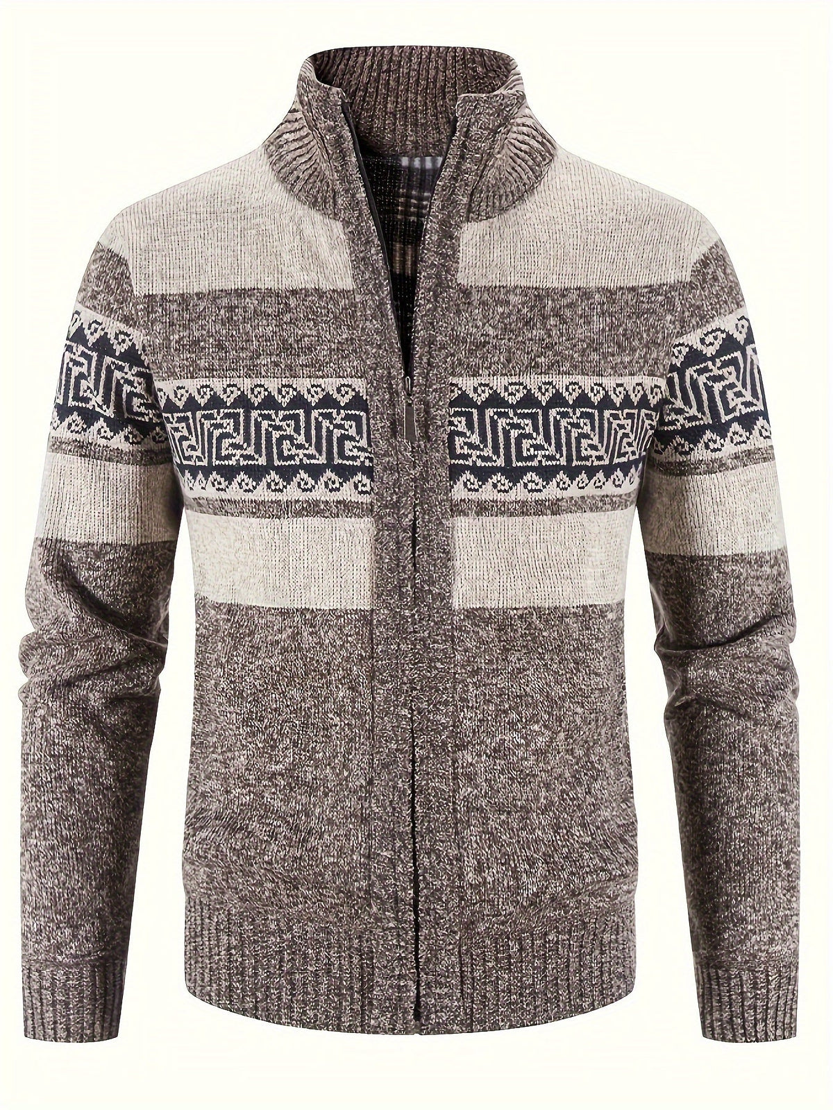 Women's Lined Zip-Front Knit Cardigan with Stand Collar