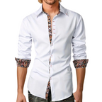 Men's Tailored Button Up Shirt Printed Trim Detail Design