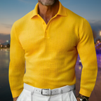 Men's Textured Long Sleeve Polo Shirt with Button Placket