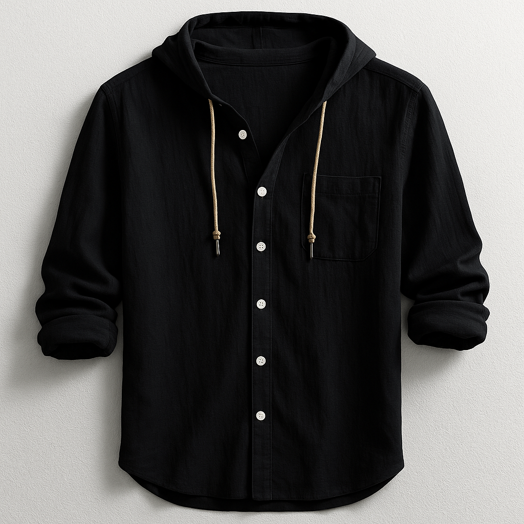Men's Hooded Button Shirt Relaxed Lightweight Casual Overshirt