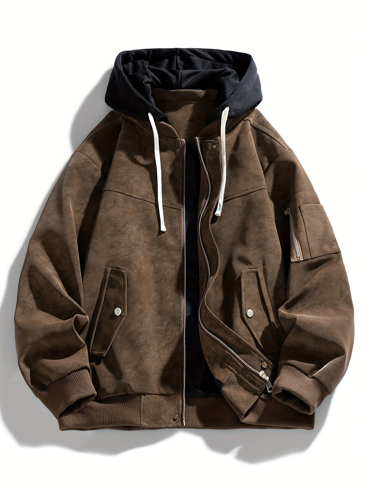 Women's Drawstring Hood Zip Jacket with Ribbed Cuffs and Hem