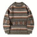 Women's Relaxed Nordic-Pattern Knit Sweater - Gray & Brown