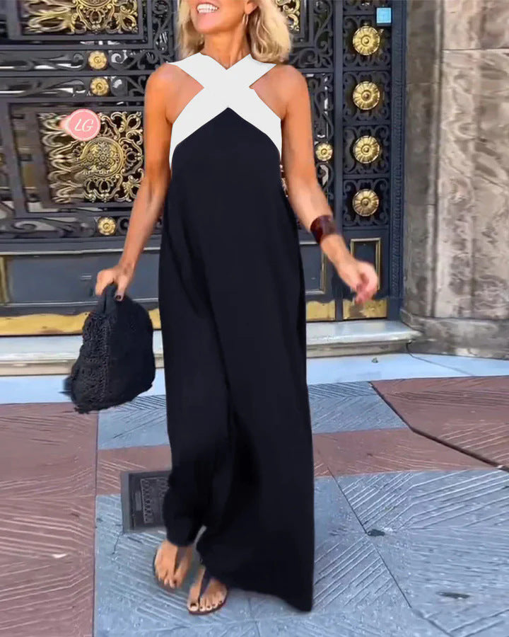 Women's Crossover Halter Maxi Dress With Flowing Silhouette