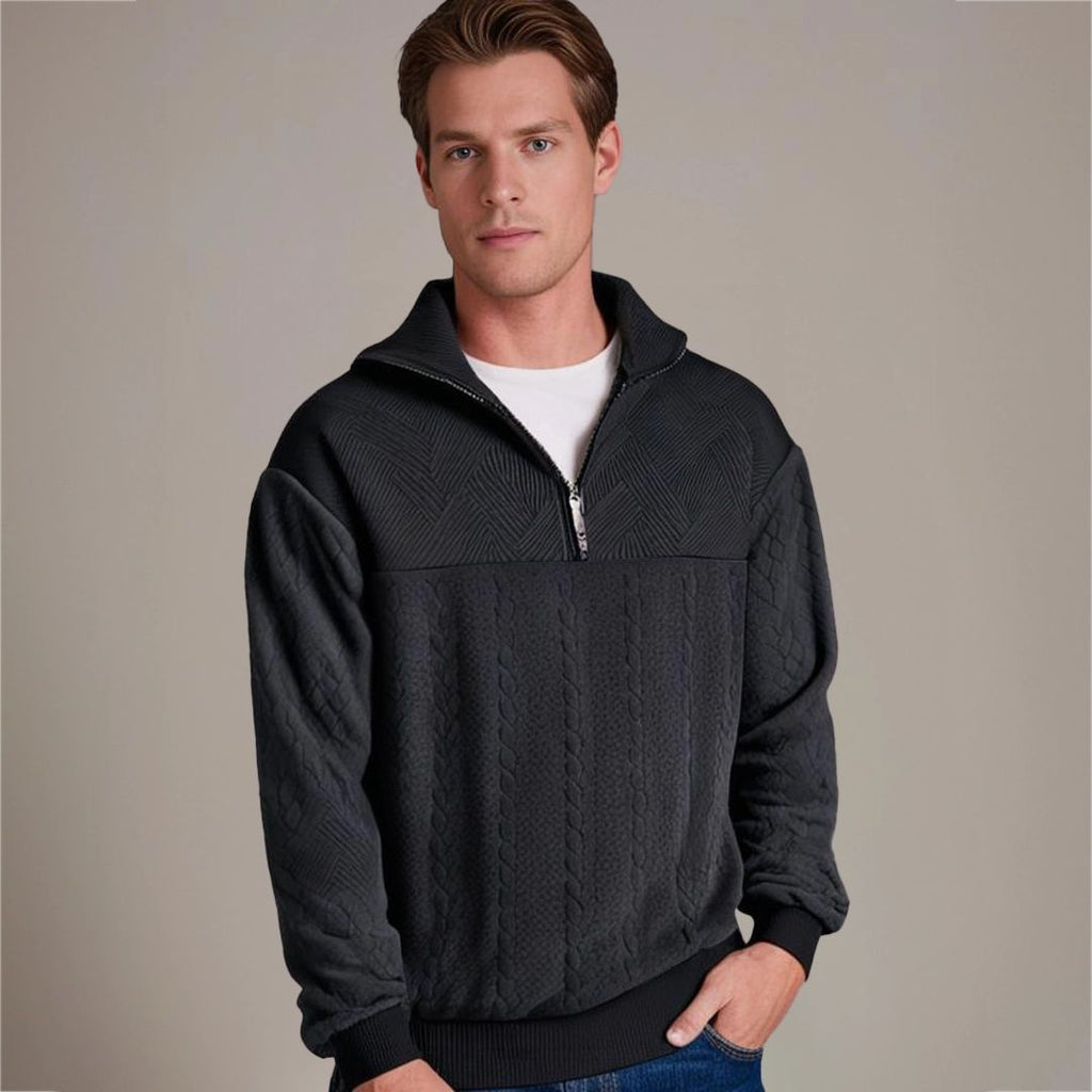 Men's Cable Knit Half Zip Sweater with Textured Yoke