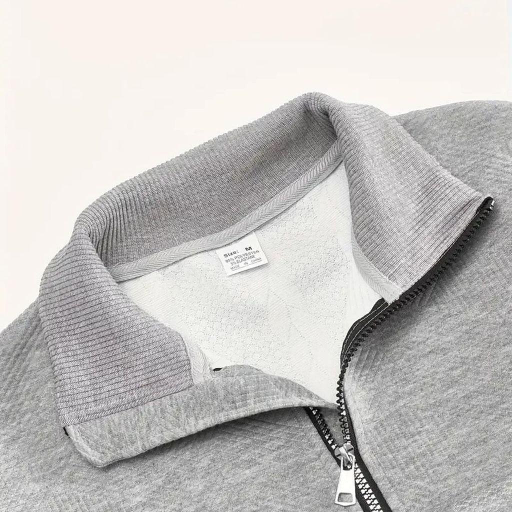 Men's Cable Knit Half Zip Sweater with Textured Yoke
