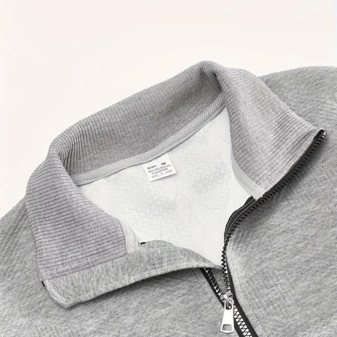 Men's Cable Knit Half Zip Sweater with Textured Yoke