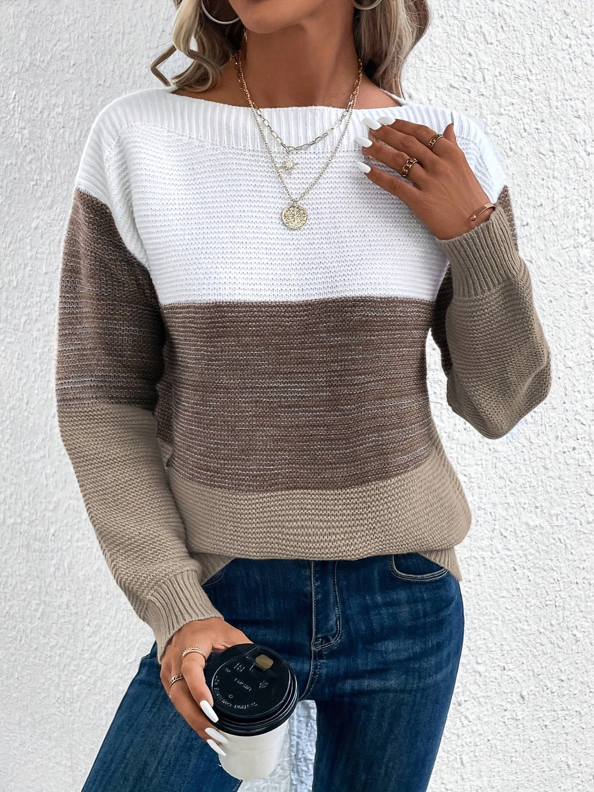 Women's Relaxed Contrast Block Knit Sweater