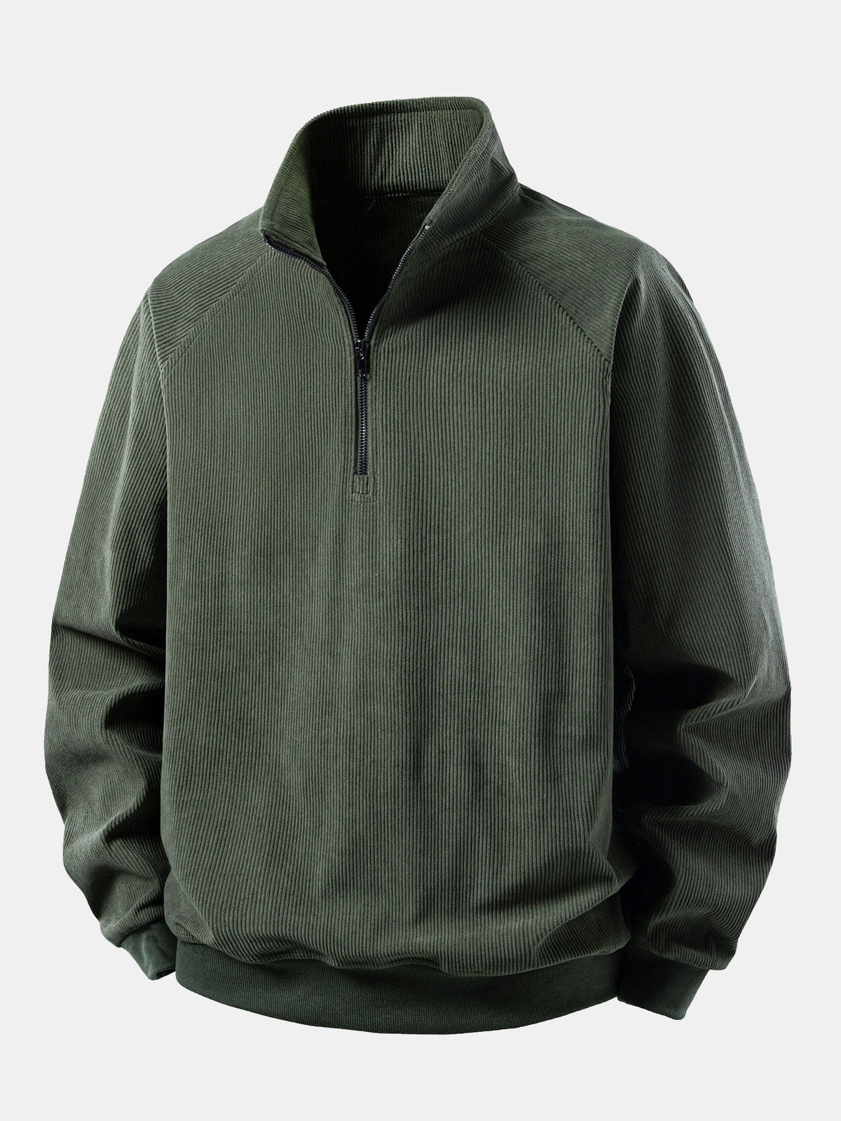 Men's Fine Corduroy Zip Collar Sweatshirt - Dark Green