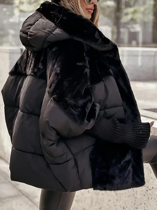 Women's Thermal Padded Puffer with Faux Fur Shoulders and Hood
