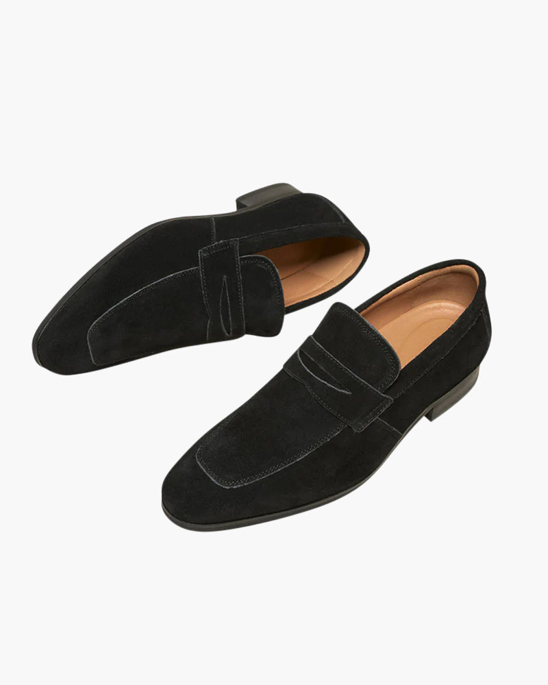 Men's Suede Penny Loafers Sleek Low Profile Dress Shoes