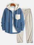 Men's Relaxed Corduroy Two-Piece Hooded Weekend Set - Blue/Cream