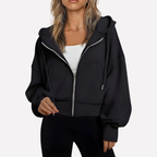 Women's Zip Hoodie Relaxed Fit Cropped Drawstring Jacket