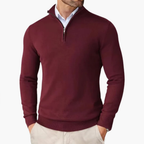 Men's Quarter Zip Pullover Ribbed Hem Knit Top