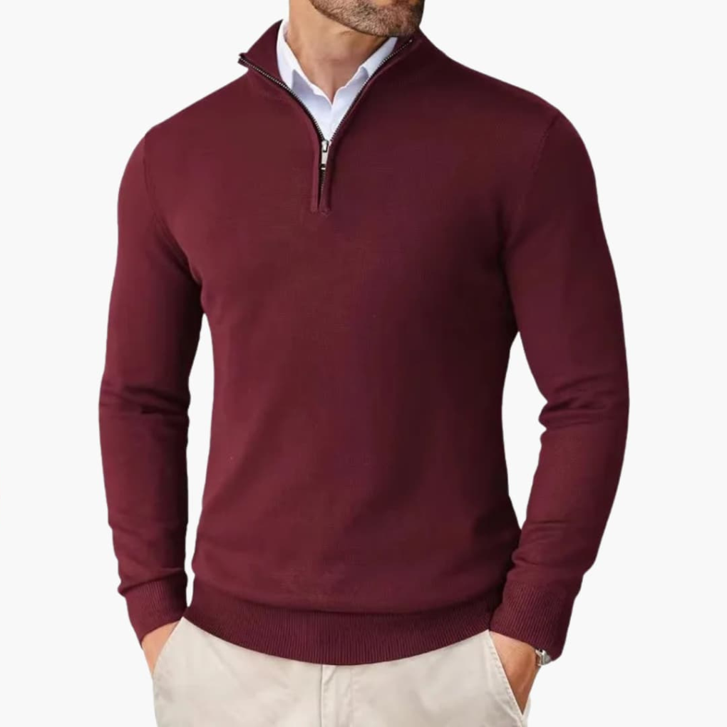 Men's Quarter Zip Pullover Ribbed Hem Knit Top