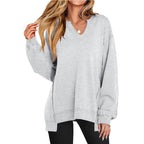 Women's Oversized V-Neck Sweatshirt Tunic Long Sleeve