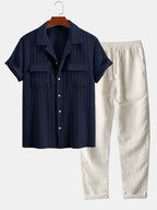 Men's Textured Cuban Collar Shirt and Linen Blend Trouser