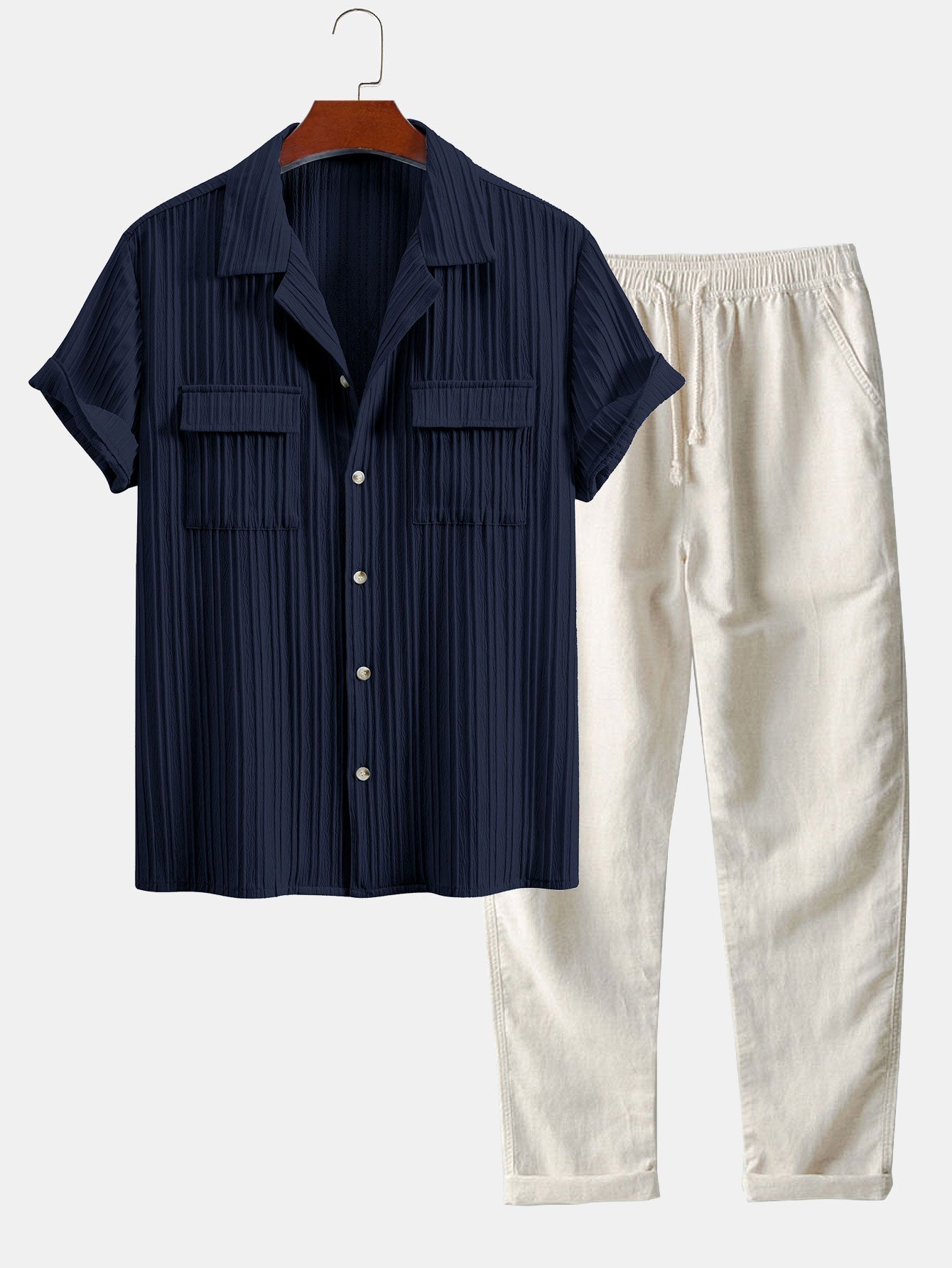 Men's Textured Cuban Collar Shirt and Linen Blend Trouser