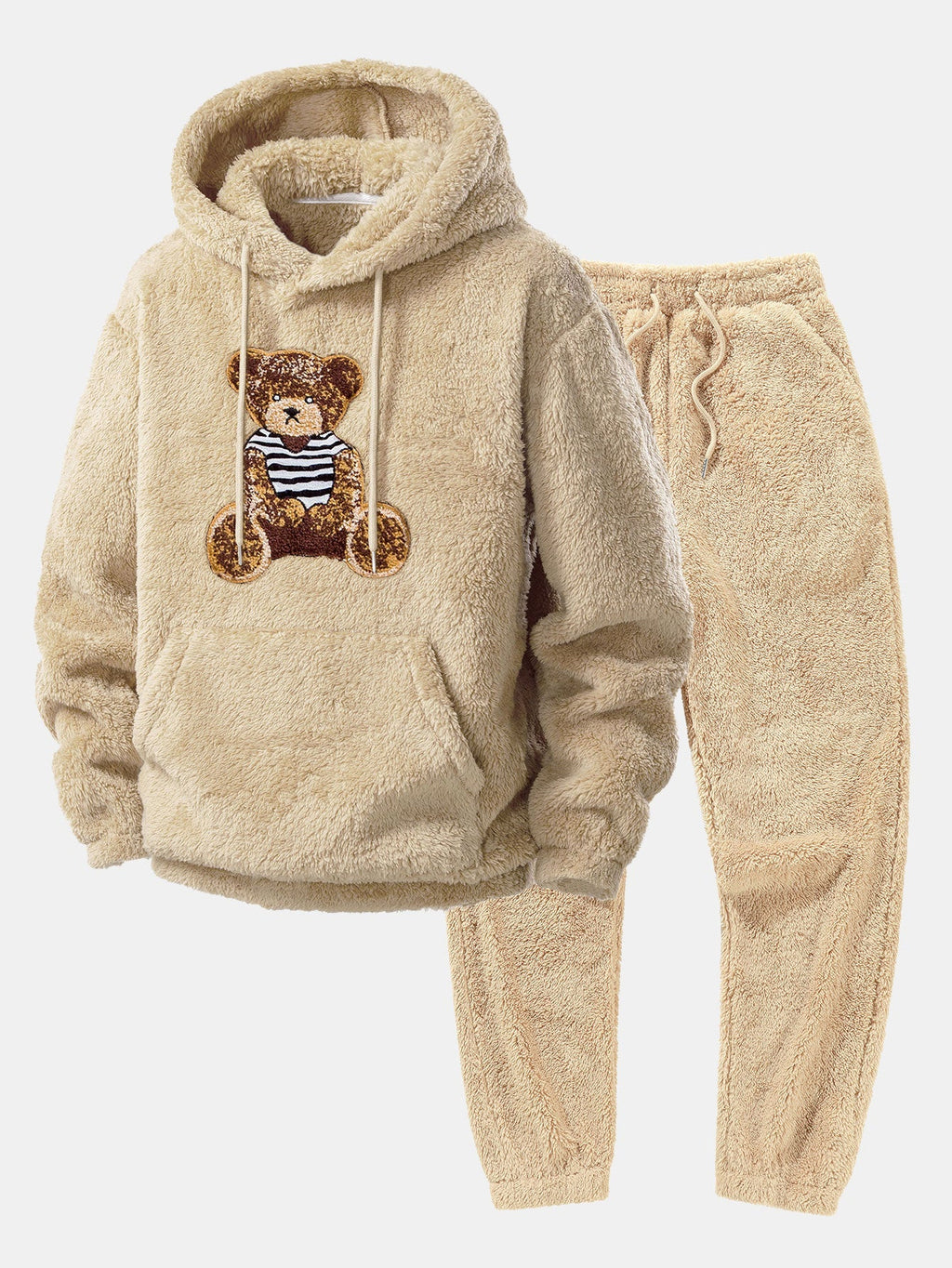 Men's Plush Teddy Fleece Tracksuit Relaxed Hoodie and Joggers