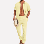 Men's Summer Co Ord Set Textured Shirt Relaxed Trousers