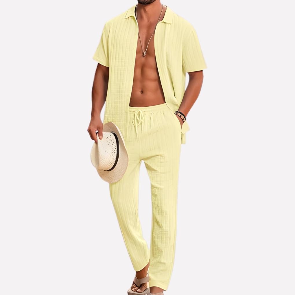 Men's Summer Co Ord Set Textured Shirt Relaxed Trousers