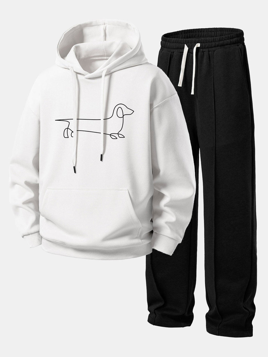 Men's Relaxed Hoodie Tracksuit Straight Leg Pintuck Sweatpants