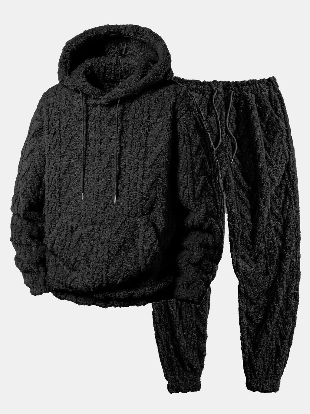 Men's Teddy Fleece Two Piece Set Relaxed Hoodie
