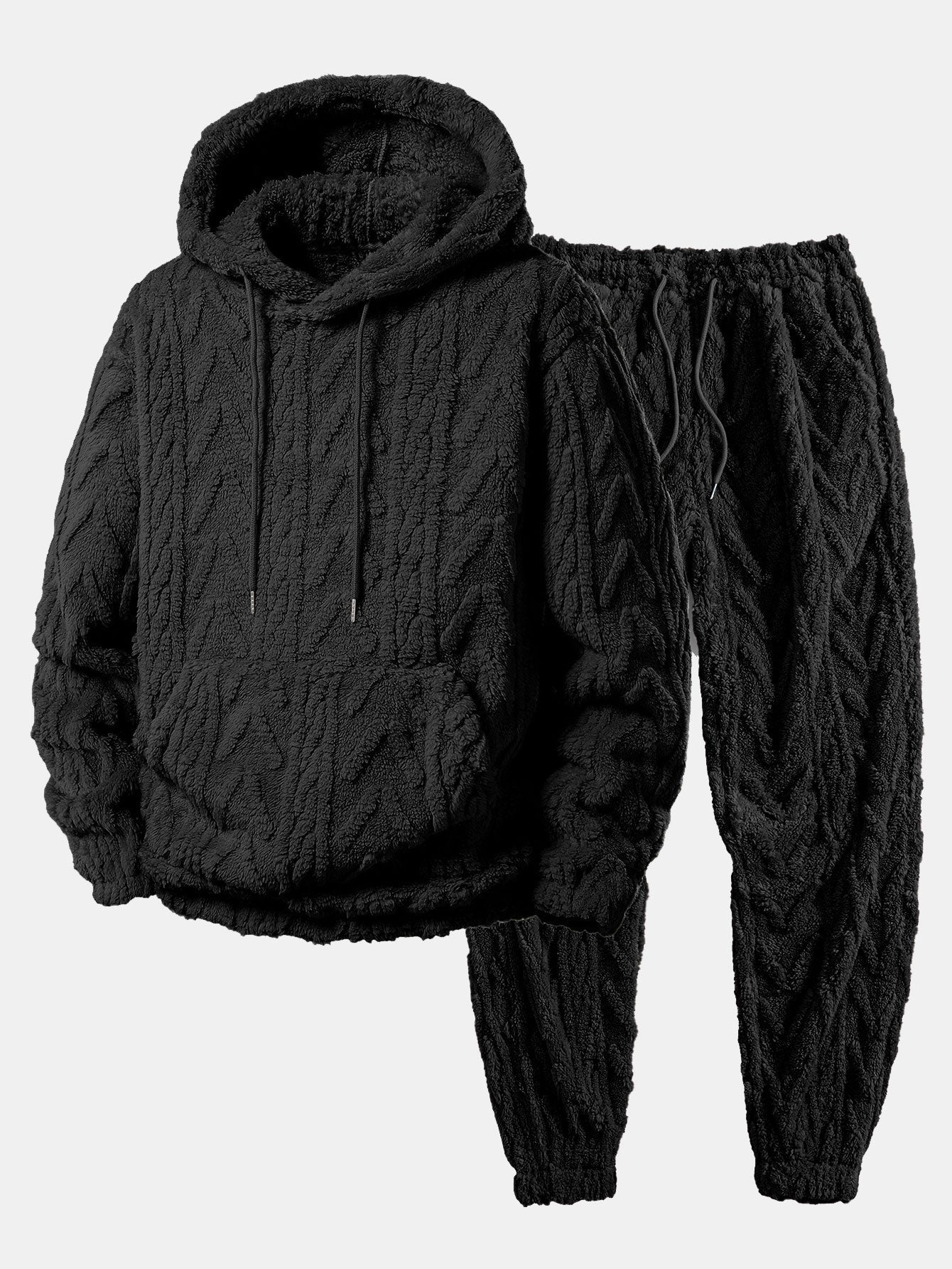 Men's Teddy Fleece Two Piece Set Relaxed Hoodie