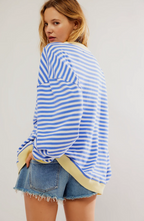 Women's Oversized Striped Sweatshirt Relaxed Balloon Sleeve Pullover