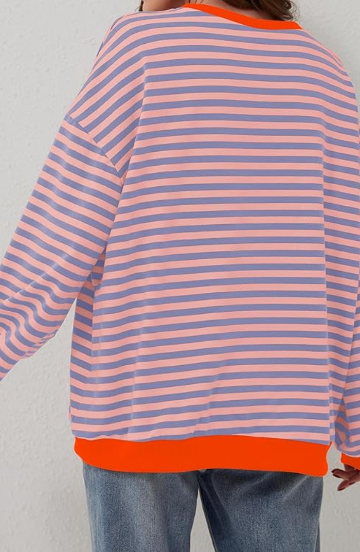 Women's Oversized Striped Sweatshirt Relaxed Balloon Sleeve Pullover