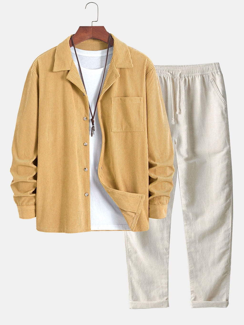Men's Corduroy Cuban Collar Shirt and Linen Blend Relaxed