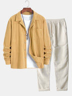 Men's Corduroy Cuban Collar Shirt and Linen Blend Relaxed