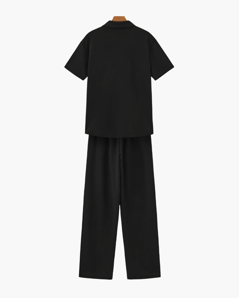 Men's Relaxed Polo Lounge Set Wide Leg Trousers