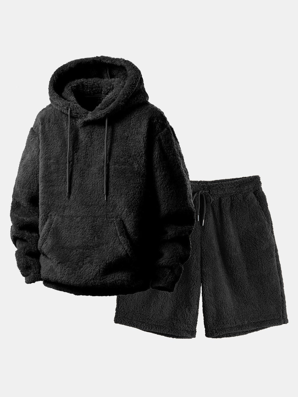 Men's Teddy Fleece Hoodie and Shorts Set Relaxed Two