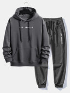 Men's Relaxed Cotton Blend Hoodie Tracksuit Printed Jogger Set