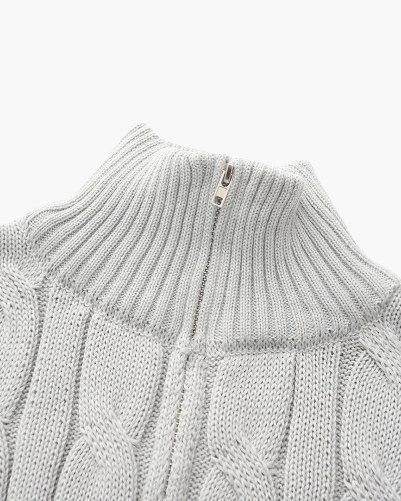Men's Cable Knit Half Zip Sweater Premium Cotton Pullover