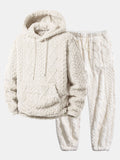 Men's Textured Teddy Tracksuit Relaxed Hoodie and Joggers