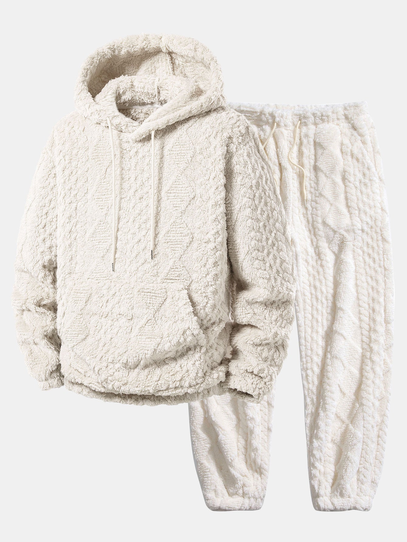 Men's Textured Teddy Tracksuit Relaxed Hoodie and Joggers