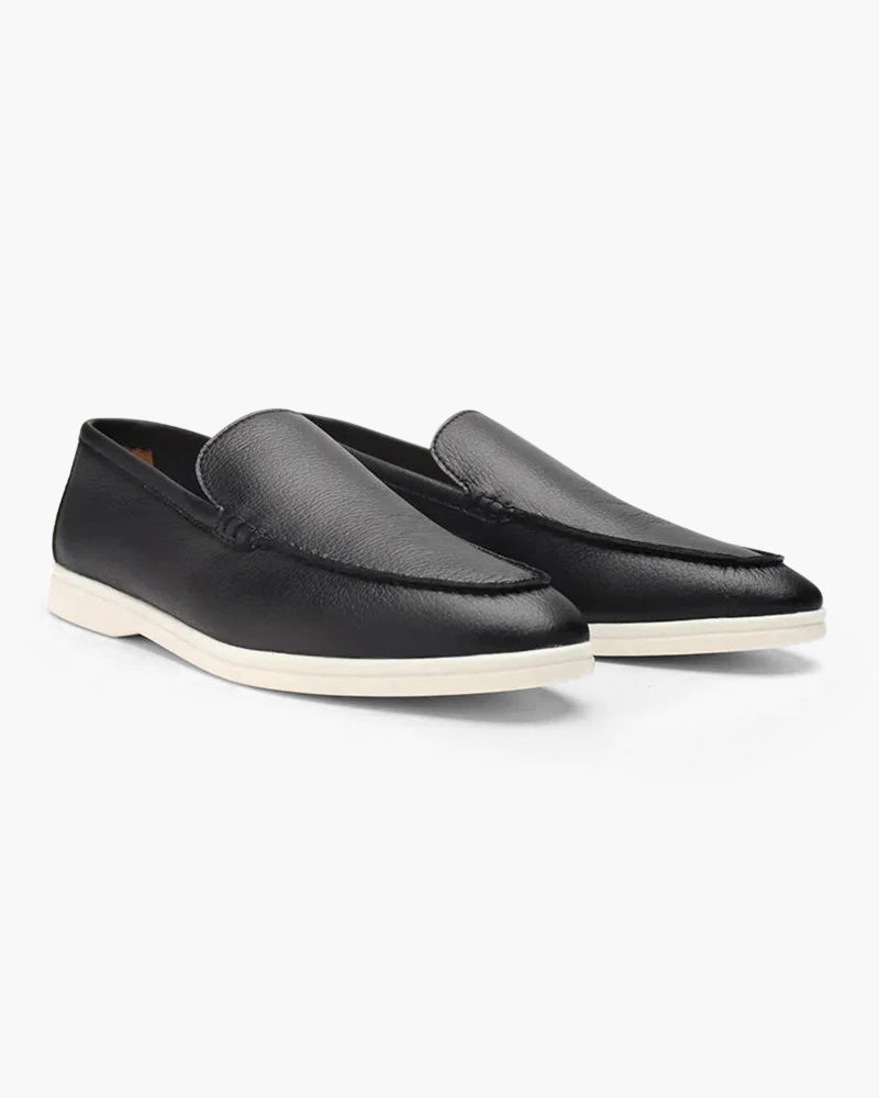 Men's Textured Leather Loafers Flexible Contrast Sole