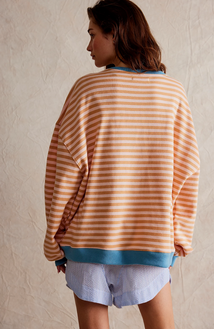 Women's Oversized Striped Sweatshirt Relaxed Balloon Sleeve Pullover