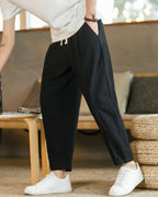 Men's Relaxed Drawstring Tapered Cotton Trousers