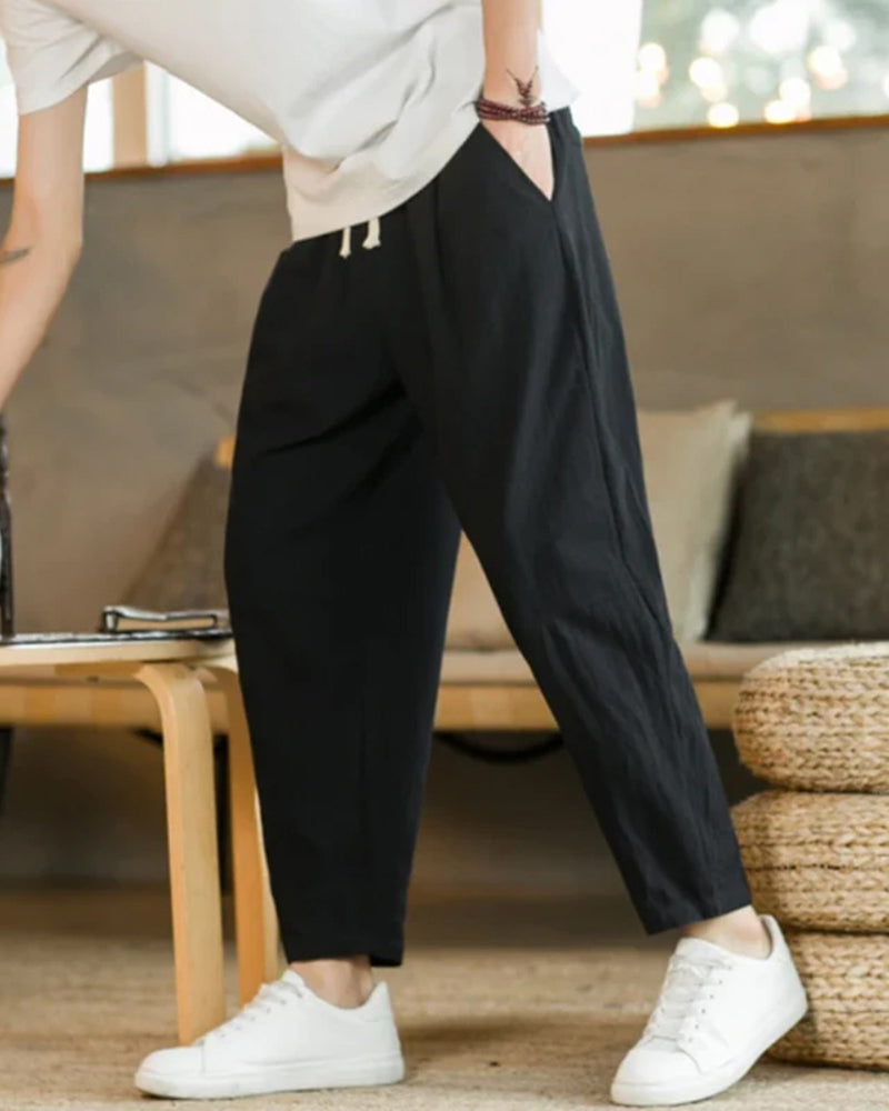 Men's Relaxed Drawstring Tapered Cotton Trousers