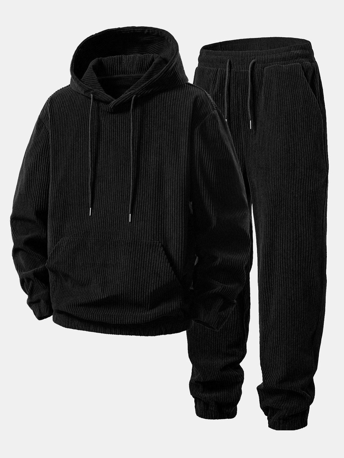 Men's Ribbed Corduroy Tracksuit Relaxed Hoodie and Tapered Joggers
