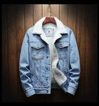 Men's Fur Lined Denim Jacket Button Front Layer