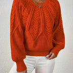 Women's Voluminous Sleeve Sweater with Cable Knit Texture