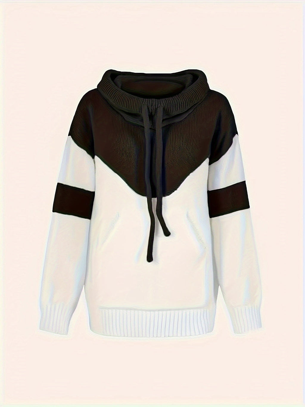 Women's Drawstring Hood Two-Tone Relaxed Pullover Hoodie